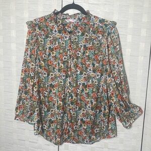 LC Lauren Conrad Ditzy Fall Floral Button Front Blouse Fabric Buttons Size XXL